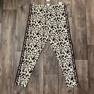Adidas Animal Print 3-stripes Cotton Blend Leggings Women's Size XL Brown Tan